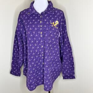 Vtg Looney Tunes Tweety Bird Shirt 22W-24W Women Corduroy 3X Purple Floral Y2K